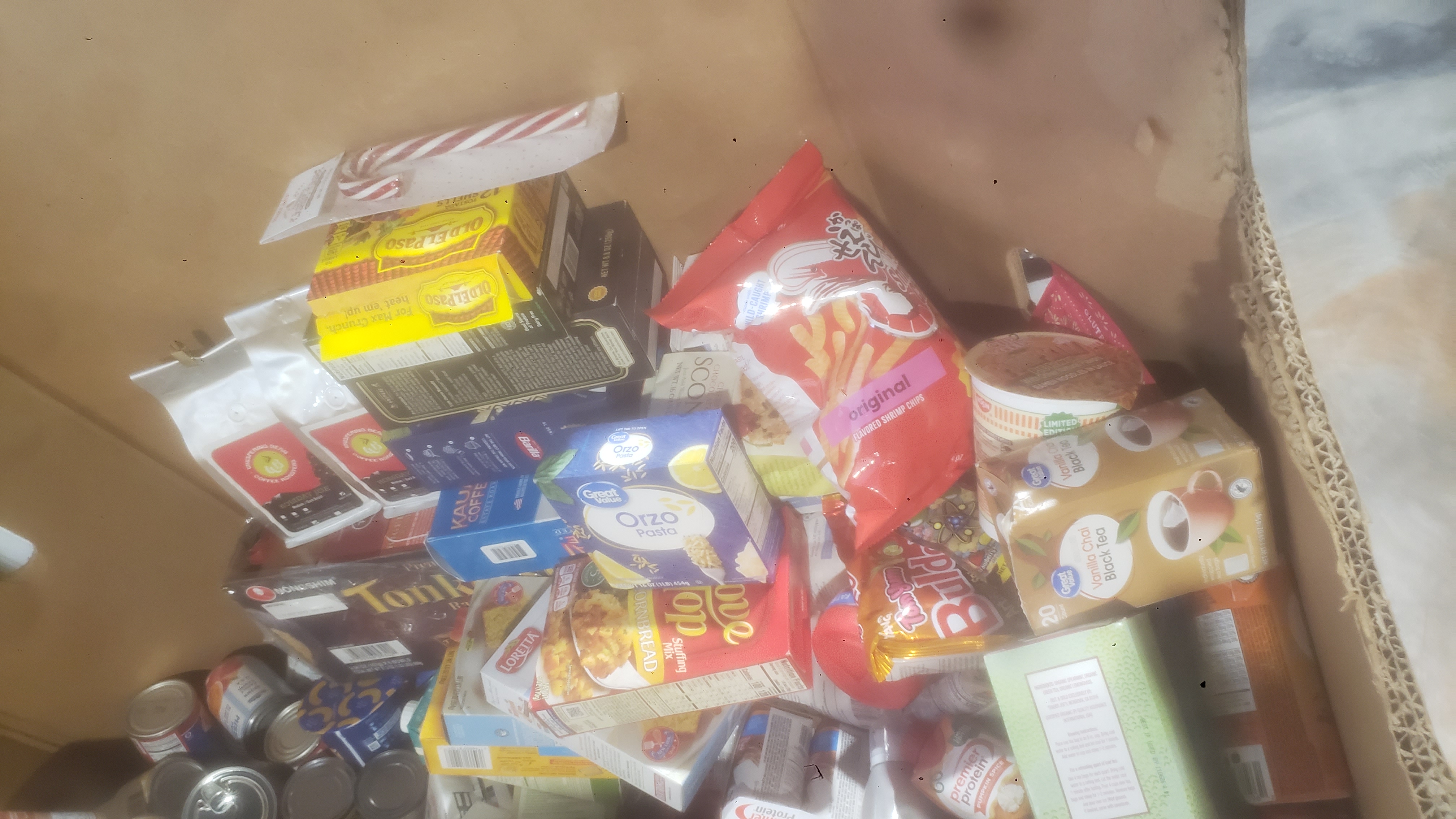 Food in a cardboard container.